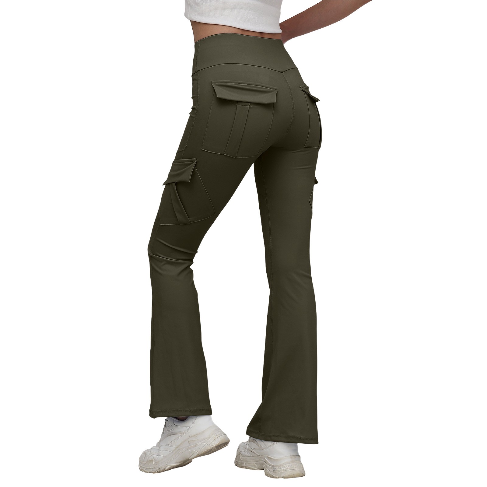 thumbnail image 1 of Pantalones casuales acampanados con bolsillos para mujer - Athleisure/yoga, poliéster, todas las estaciones, S-XL, 1 of 4